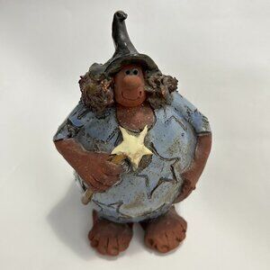 Vintage Sara Meadows Balloon People Pottery Signed wizard holding a star wand